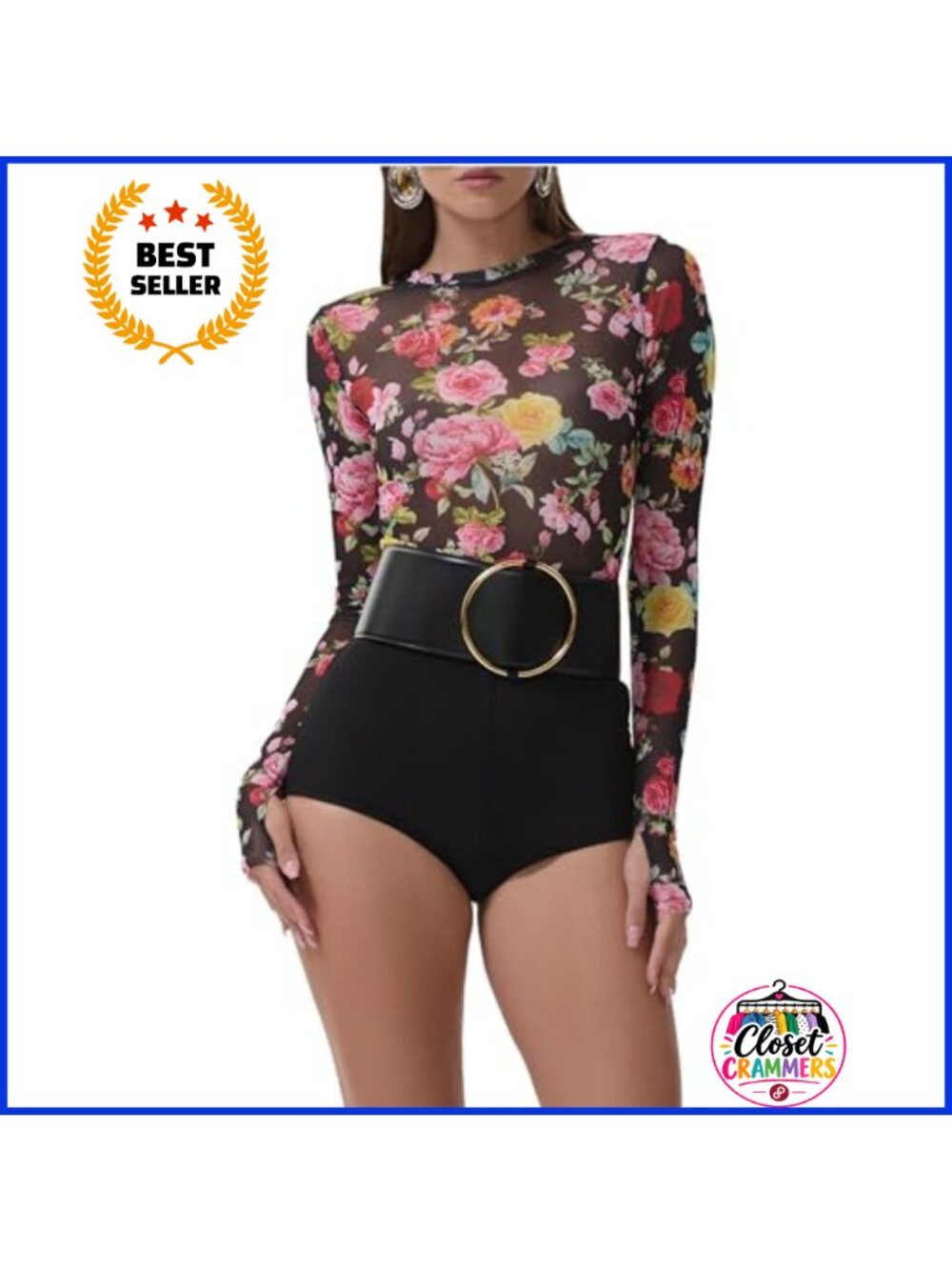 Sheer Mesh Long Sleeve Crew Neck Fitted Top